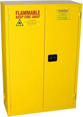 PRO-SAFE - 2 Door, 2 Shelf, Yellow Steel Standard Safety Cabinet for Flammable and Combustible Liquids - 65" High x 43" Wide x 18" Deep, Self Closing Door, 3 Point Key Lock, 45 Gal Capacity - Exact Industrial Supply