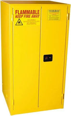 PRO-SAFE - 2 Door, 2 Shelf, Yellow Steel Standard Safety Cabinet for Flammable and Combustible Liquids - 65" High x 34" Wide x 34" Deep, Manual Closing Door, 3 Point Key Lock, 60 Gal Capacity - Exact Industrial Supply