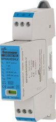 Cooper Bussmann - 2 Pole, 1 Phase, 1 kA Nominal Current, 90mm Long x 18mm Wide x 66mm Deep, Thermoplastic Hardwired Surge Protector - DIN Rail Mount, 24 VAC/VDC, 30 VAC/VDC Operating Voltage, 4 kA Surge Protection - Exact Industrial Supply