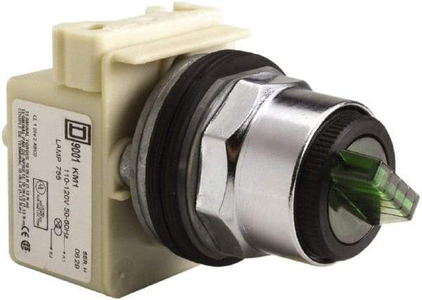 Square D - 30mm Mount Hole, 2 Position, Selector Switch Only - Green, Maintained (MA), Illuminated - Exact Industrial Supply
