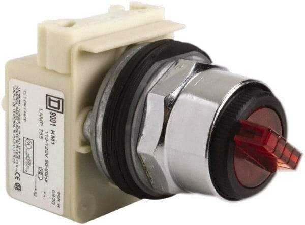 Square D - 30mm Mount Hole, 2 Position, Selector Switch Only - Red, Maintained (MA), Illuminated - Exact Industrial Supply