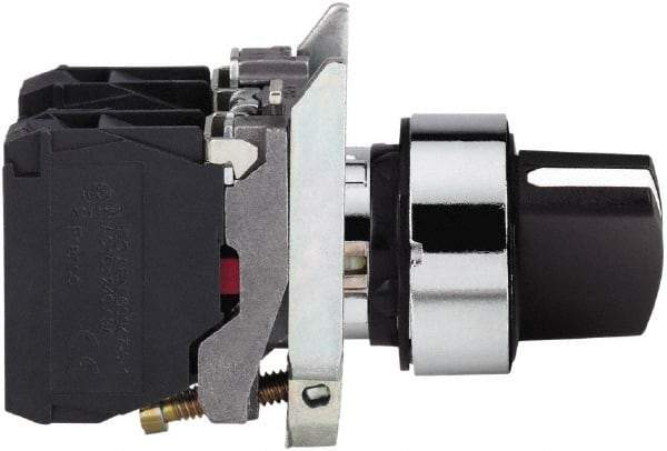 Schneider Electric - 22mm Mount Hole, 2 Position, Handle Operated, Selector Switch with Contact Blocks - Black, Momentary (MO), Nonilluminated, Shock, Vibration and Water Resistant - Exact Industrial Supply