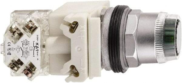 Schneider Electric - 1.22 Inch Mount Hole, Flush, Pushbutton Switch with Contact Block and Transformer - Round, Red Pushbutton, Illuminated, Momentary (MO), Dusttight, Oiltight, Watertight and Shock and Vibration Resistant - Exact Industrial Supply