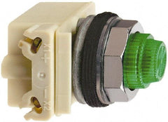 Square D - 120 V Green Lens LED Indicating Light - Round Lens, Screw Clamp Connector, 70mm OAL x 54mm Wide, Shock Resistant, Vibration Resistant - Exact Industrial Supply