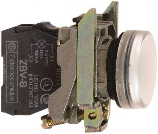 Square D - 110-120 VAC White Lens LED Indicating Light - Round Lens, Screw Clamp Connector, 46.5mm OAL x 30mm Wide, Shock Resistant, Vibration Resistant - Exact Industrial Supply