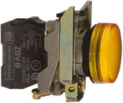 Square D - 110-120 VAC Orange Lens LED Indicating Light - Round Lens, Screw Clamp Connector, 46.5mm OAL x 30mm Wide, Shock Resistant, Vibration Resistant - Exact Industrial Supply