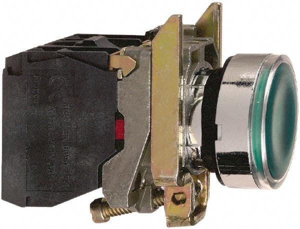Square D - 0.87 Inch Mount Hole, Flush, Pushbutton Switch Only - Round, Green Pushbutton, Illuminated, Momentary (MO), Shock and Vibration Resistant - Exact Industrial Supply