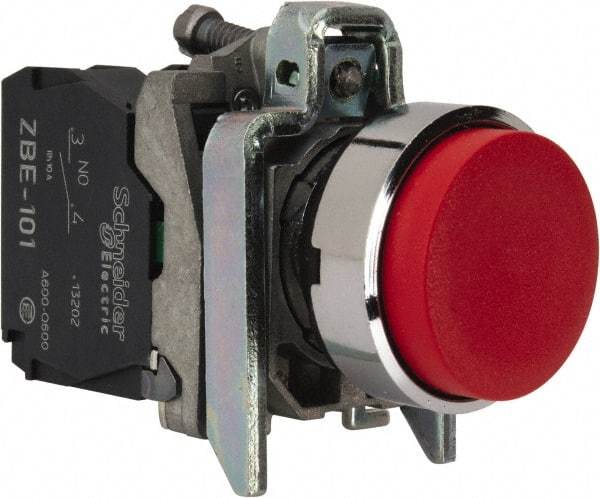 Square D - 22mm Mount Hole, Extended Straight, Pushbutton Switch Only - Round, Red Pushbutton, Nonilluminated, Momentary (MO) - Exact Industrial Supply