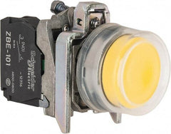 Square D - 0.87 Inch Mount Hole, Pushbutton Switch Only - Round, Yellow Pushbutton, Illuminated, Momentary (MO), Shock and Vibration Resistant - Exact Industrial Supply