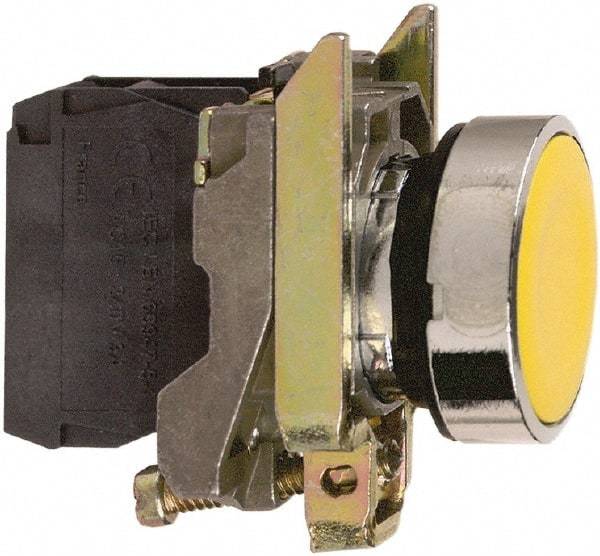 Square D - 0.87 Inch Mount Hole, Flush, Pushbutton Switch Only - Round, Yellow Pushbutton, Nonilluminated, Momentary (MO), Shock and Vibration Resistant - Exact Industrial Supply