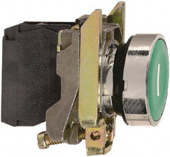 Square D - 0.87 Inch Mount Hole, Flush, Pushbutton Switch Only - Round, Green Pushbutton, Nonilluminated, Momentary (MO), Shock and Vibration Resistant - Exact Industrial Supply