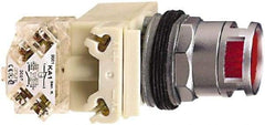 Schneider Electric - 30mm Mount Hole, Extended Straight, Pushbutton Switch with Contact Block - Clear Pushbutton, Momentary (MO) - Exact Industrial Supply