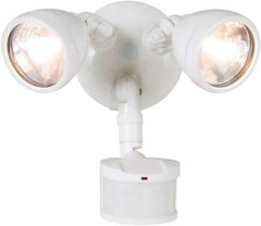 Cooper Lighting - 2 Head, 70 Ft. Detection, 270° Angle, Halogen Lamp Motion Sensing Light Fixture - 120 Volt, 200 Watt, Metal White Housing, Wall, Eave Mounted - Exact Industrial Supply