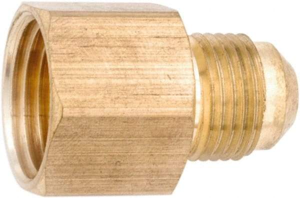 ANDERSON METALS - 3/8" Tube OD, 45° Lead Free Brass Flared Tube Female Connector - 1/2 NPT, Flare x FNPT Ends - Exact Industrial Supply
