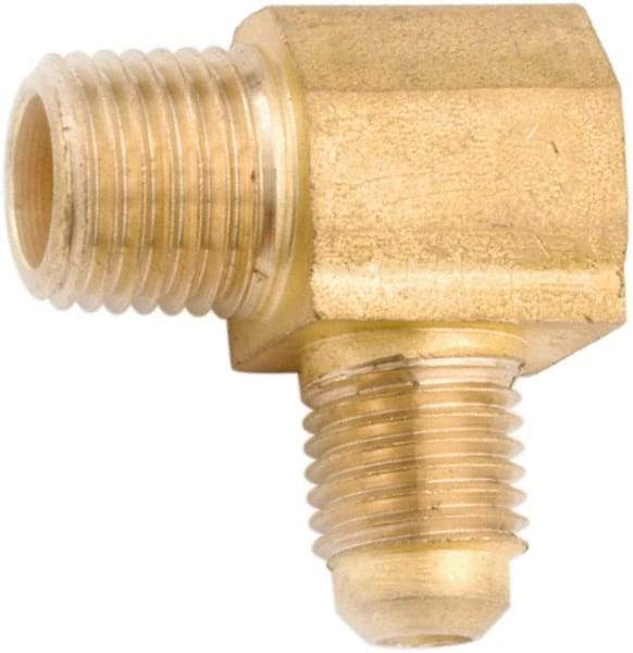 ANDERSON METALS - 1/4" Tube OD, 45° Lead Free Brass Flared Tube Male Elbow - 3/8 NPT, Flare x MNPT Ends - Exact Industrial Supply