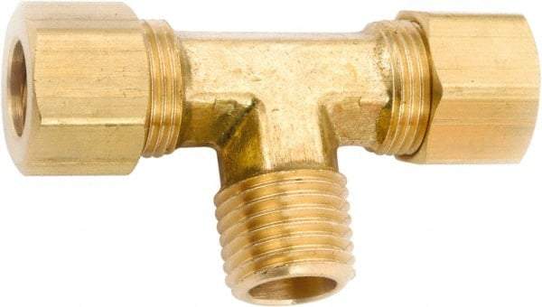 ANDERSON METALS - 3/8" OD, Lead Free Brass Male Branch Tee - 200 Max Working psi, Comp x Comp x MNPT Ends - Exact Industrial Supply