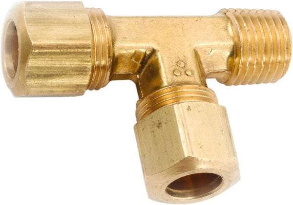 ANDERSON METALS - 3/8" OD, Lead Free Brass Male Run Tee - 200 Max Working psi, Comp x MNPT x Comp Ends - Exact Industrial Supply
