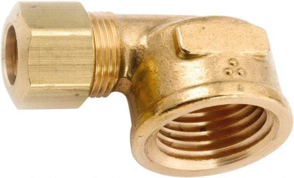 ANDERSON METALS - 3/8" OD, Lead Free Brass Female Elbow - 200 Max Working psi, Comp x FNPT Ends - Exact Industrial Supply
