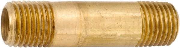 ANDERSON METALS - 2" Long, 1/4" Pipe Threaded Brass Pipe Nipple - NPT Thread, Lead Free Brass - Exact Industrial Supply