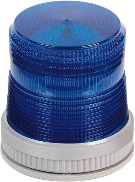 Edwards Signaling - 24 VDC, 4X NEMA Rated, LED, Blue, Flashing, Steady Light - 65 Flashes per min, 3/4 Inch Pipe, 3-3/4 Inch Diameter, 4-3/4 Inch High, Panel Mount, Pipe Mount, Wall Mount - Exact Industrial Supply