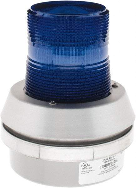 Edwards Signaling - 120 VAC, LED, Blue, Flashing Light - 65 Flashes per min, 1/2 Inch Pipe, 6 Inch Diameter, 7-3/8 Inch High, Box Mount, Pane, Pipe, Surface and Wall Mount - Exact Industrial Supply