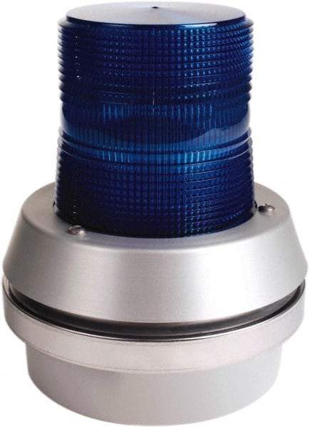 Edwards Signaling - 24 VDC, LED, Blue, Flashing Light - 65 Flashes per min, 1/2 Inch Pipe, 6 Inch Diameter, 7-3/8 Inch High, Box Mount, Pane, Pipe, Surface and Wall Mount - Exact Industrial Supply