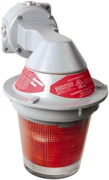 Edwards Signaling - 120 VAC, 4, 3R NEMA Rated, LED, Red, Flashing, Steady Light - 65 Flashes per min, 3/4 Inch Pipe, 7 Inch Diameter, 11-3/8 Inch High, Bracket Mount - Exact Industrial Supply