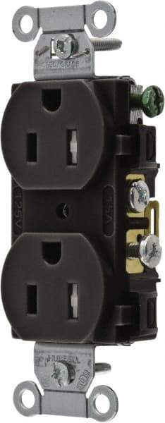 Hubbell Wiring Device-Kellems - 125 VAC, 15 Amp, 5-15R NEMA Configuration, Black, Specification Grade, Self Grounding Duplex Receptacle - 1 Phase, 2 Poles, 3 Wire, Flush Mount, Tamper Resistant - Exact Industrial Supply