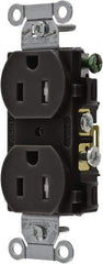 Hubbell Wiring Device-Kellems - 125 VAC, 15 Amp, 5-15R NEMA Configuration, Black, Specification Grade, Self Grounding Duplex Receptacle - 1 Phase, 2 Poles, 3 Wire, Flush Mount, Tamper Resistant - Exact Industrial Supply