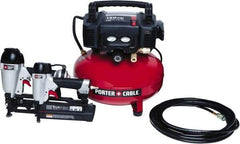 Porter-Cable - 0.80 HP, 2.6 SCFM at 90 psi Pancake Finish/Nailer Combo - 6 Gallon Tank, 10 Amp, 150 Max psi, 120V - Exact Industrial Supply
