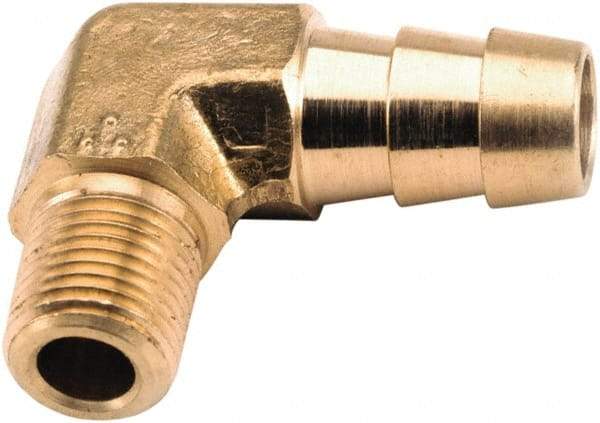 ANDERSON METALS - 1/4 NPT Thread Hose Barb x Male NPT 90° Elbow - 1/4" ID Hose, Lead Free Brass - Exact Industrial Supply