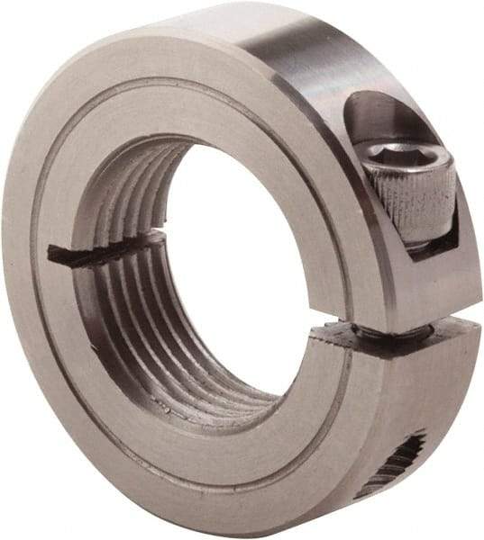 Climax Metal Products - 1-12 Thread, Stainless Steel, One Piece Threaded Shaft Collar - 1-3/4" Outside Diam, 1/2" Wide - Exact Industrial Supply