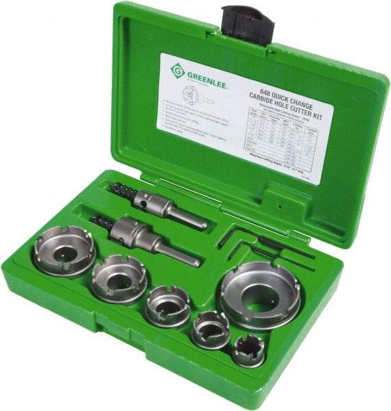 Greenlee - 11 Piece, 7/8 to 2-1/2" Cutter Diam, 0.187" Cutting Depth, Carbide Annular Cutter Set - Oxide Finish - Exact Industrial Supply