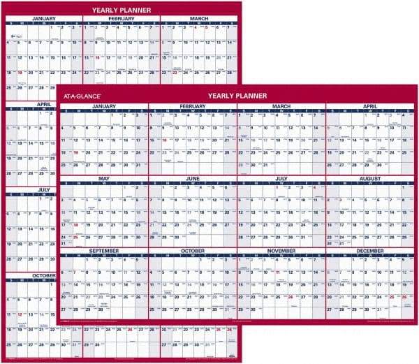 AT-A-GLANCE - 1 Sheet, 32 x 48", Erasable Wall Planner - Blue & Red - Exact Industrial Supply