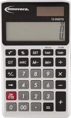 innovera - 12-Digit LCD 4 Function Handheld Calculator - 14mm Display Size, Silver & Black, Solar & Battery Powered - Exact Industrial Supply