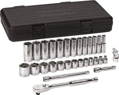 GearWrench - 30 Piece 3/8" Drive Chrome Finish Deep Well Socket Set - 6 Points, 1/4" to 1" Range, Inch Measurement Standard - Exact Industrial Supply