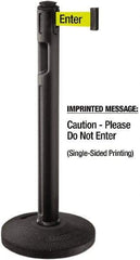 Lavi Industries - 38-1/4" High, 3-1/4" Pole Diam, Stanchion - 16" Base Diam, Dome Recycled Rubber Base, Black Plastic Post, 12' x 2" Tape, Single Line Tape, For Outdoor Use - Exact Industrial Supply