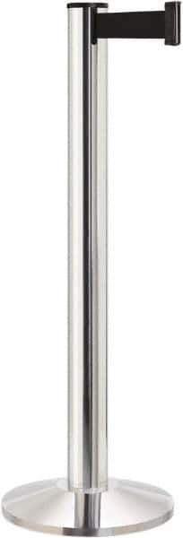 Lavi Industries - 40" High, 2-3/4" Pole Diam, Stanchion - 14" Base Diam, Dome Cast Iron Base, Polished Chrome (Color) Aluminum Post, 13' x 2" Tape, Single Line Tape - Exact Industrial Supply