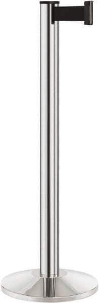 Lavi Industries - 40" High, 2-3/4" Pole Diam, Stanchion - 14" Base Diam, Dome Cast Iron Base, Polished Chrome (Color) Aluminum Post, 7' x 2" Tape, Single Line Tape - Exact Industrial Supply