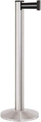 Lavi Industries - 40" High, 2-3/4" Pole Diam, Stanchion - 14" Base Diam, Dome Cast Iron Base, Satin Chrome (Color) Aluminum Post, 13' x 2" Tape, Single Line Tape - Exact Industrial Supply