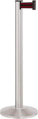 Lavi Industries - 40" High, 2-3/4" Pole Diam, Stanchion - 14" Base Diam, Dome Cast Iron Base, Satin Chrome (Color) Aluminum Post, 7' x 2" Tape, Single Line Tape - Exact Industrial Supply