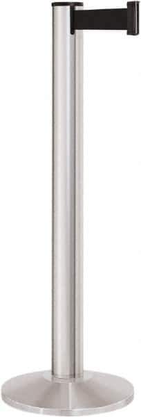 Lavi Industries - 40" High, 2-3/4" Pole Diam, Stanchion - 14" Base Diam, Dome Cast Iron Base, Satin Chrome (Color) Aluminum Post, 13' x 2" Tape, Single Line Tape - Exact Industrial Supply