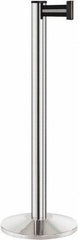 Lavi Industries - 40" High, 2-3/4" Pole Diam, Stanchion - 14" Base Diam, Dome Cast Iron Base, Polished Chrome (Color) Aluminum Post, 7' x 2" Tape, Single Line Tape - Exact Industrial Supply