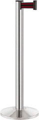 Lavi Industries - 40" High, 2-3/4" Pole Diam, Stanchion - 14" Base Diam, Dome Cast Iron Base, Polished Chrome (Color) Aluminum Post, 7' x 2" Tape, Single Line Tape - Exact Industrial Supply