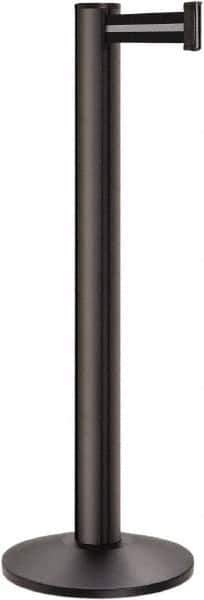 Lavi Industries - 40" High, 2-3/4" Pole Diam, Stanchion - 14" Base Diam, Dome Cast Iron Base, Black Aluminum Post, 13' x 2" Tape, Single Line Tape - Exact Industrial Supply