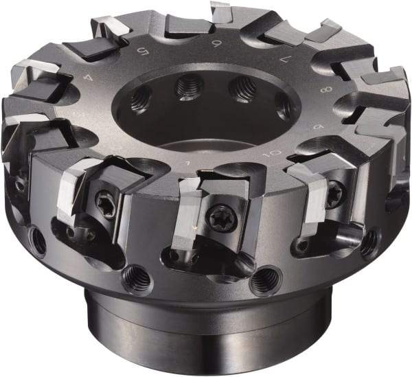Sumitomo - 3" Cut Diam, 3/8" Arbor Hole, 2" Max Depth of Cut, 90° Indexable Chamfer & Angle Face Mill - 6 Inserts, NF-LDEN Insert, Right Hand Cut, 6 Flutes, Through Coolant, Series HF - Exact Industrial Supply