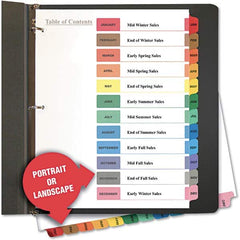 UNIVERSAL - Tabs, Indexes & Dividers Indexes & Divider Type: Printed Monthly Size: 8-1/2 x 11 - Exact Industrial Supply