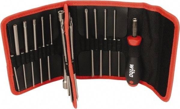 Wiha - 37 Piece, 1/4" Drive Screwdriver SoftFinish Handle Bit Set - #0 to #3 Phillips, 1/16 to 1/4" Hex, T8 to T30 Torx, #1, #2 & #3 Pozidriv, 2.5, 3, 4.5, 5.5 & 6mm Slotted - Exact Industrial Supply