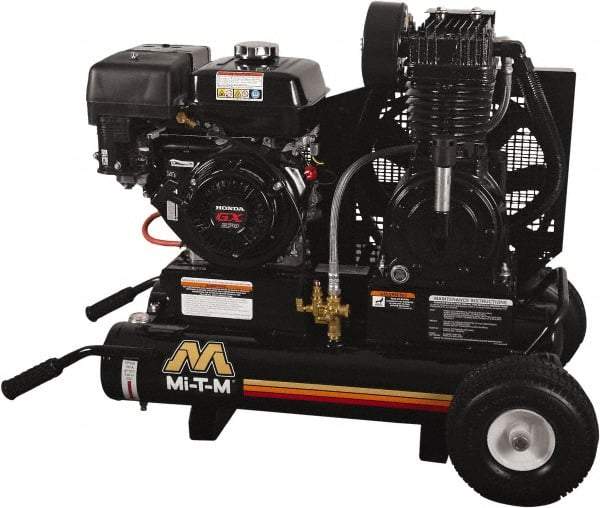 MI-T-M - 9.0 hp, 17.2 CFM, 175 Max psi, Two Stage Portable Fuel Air Compressor - Honda GX270 OHV Engine - Exact Industrial Supply