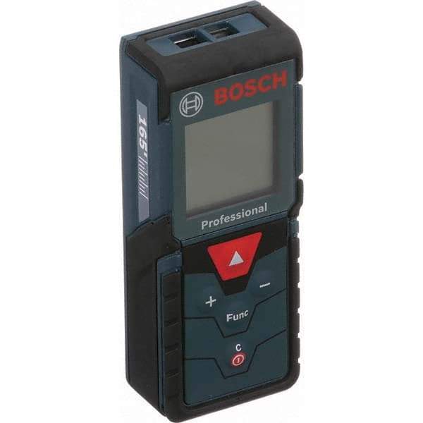 Bosch - 165' Range, Laser Distance Finder - 2 AAA Batteries Required, Accurate to 1/16", Comes with 2 AAA Batteries, Hand Strap, 5 Target Cards, Pouch - Exact Industrial Supply